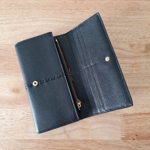 Tory Burch McGraw Envelope Wallet Black Pebbled Long Flap Luxury Designer Zip - Picture 9 of 10